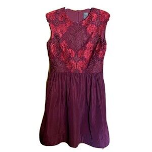 Taylor Womens Size 6 Burgundy Floral Lace Sleeveless Cocktail A-Line Dress